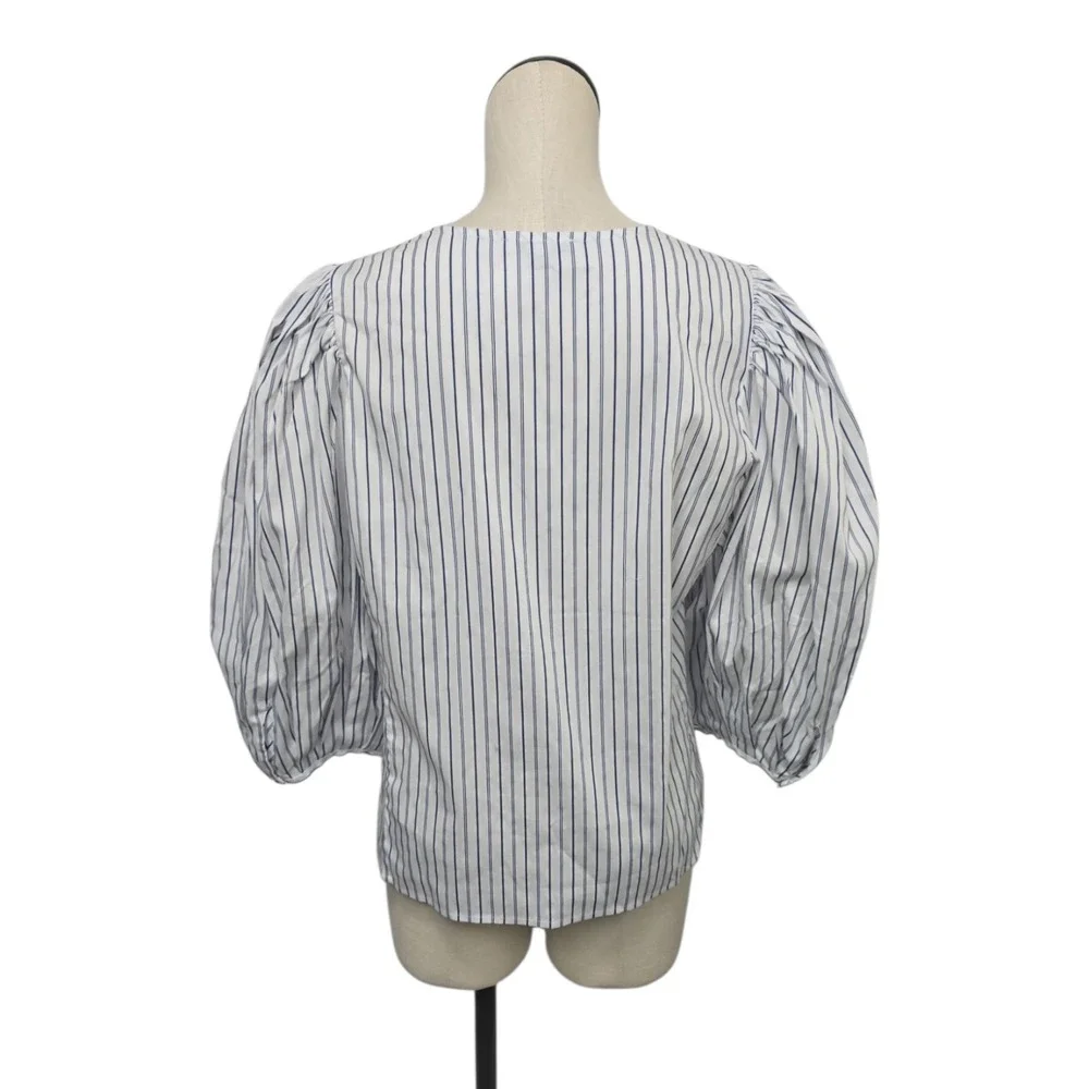 NWT Madewell Puff-Sleeve Button Up Stripe Size 12 NT779 Preppy Office‎ Coastal